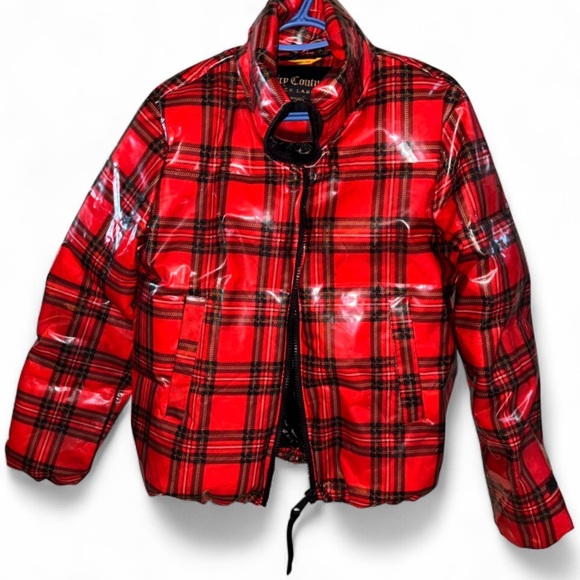 ⚡️SALE⚡️Juicy Couture Black Label Plaid Tartan Patent Puffer Jacket NWOT - Picture 6 of 17